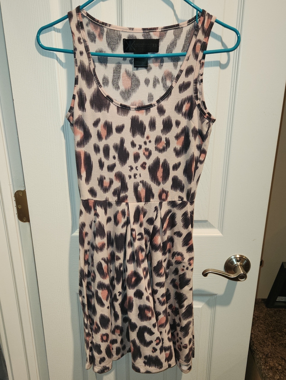 Kardashian Kollection Leopard Print Tank Dress in Cream, Black, and Pink